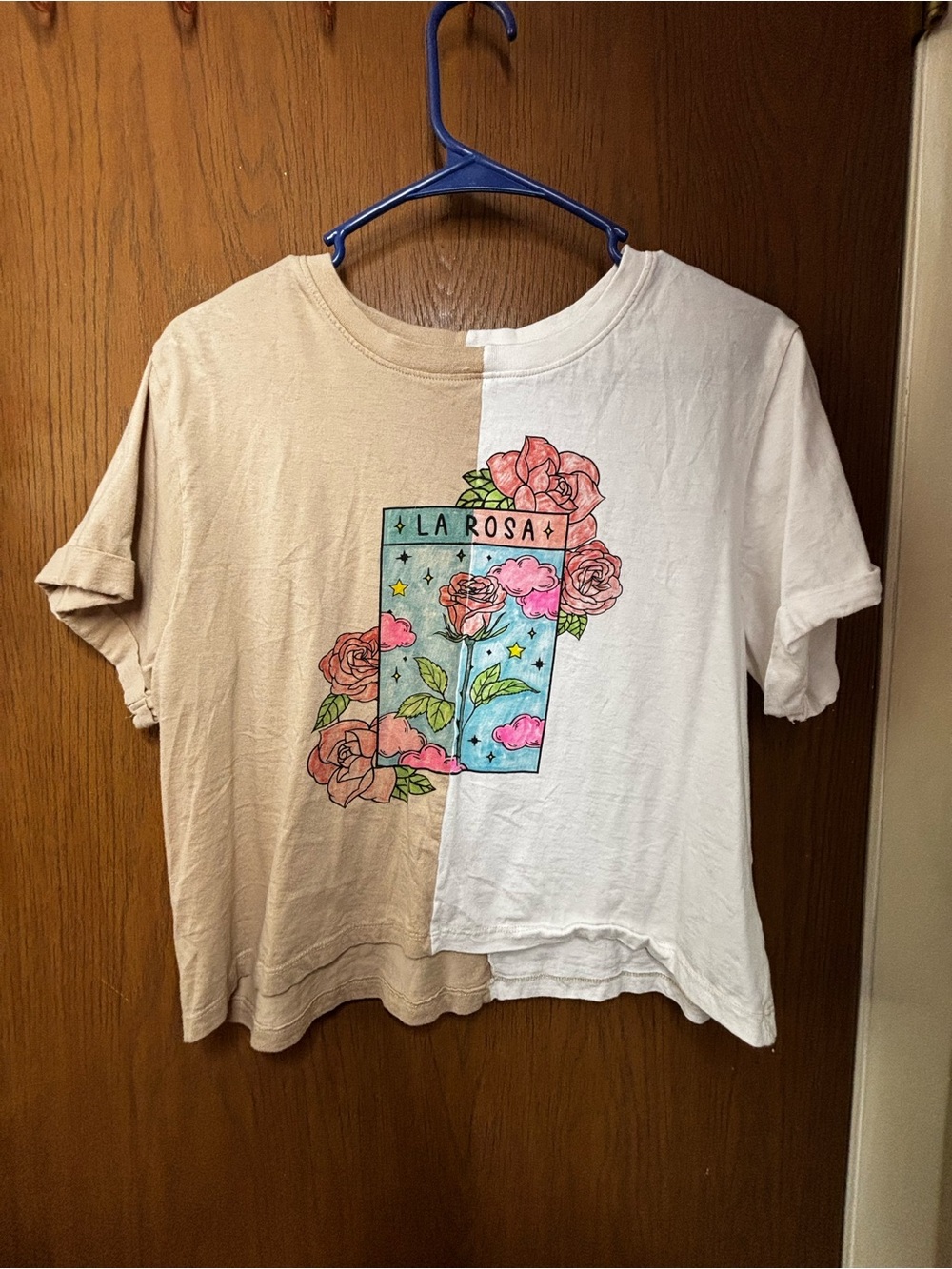 La Rosa Two-Tone Floral Crop Top - Pink & Cream